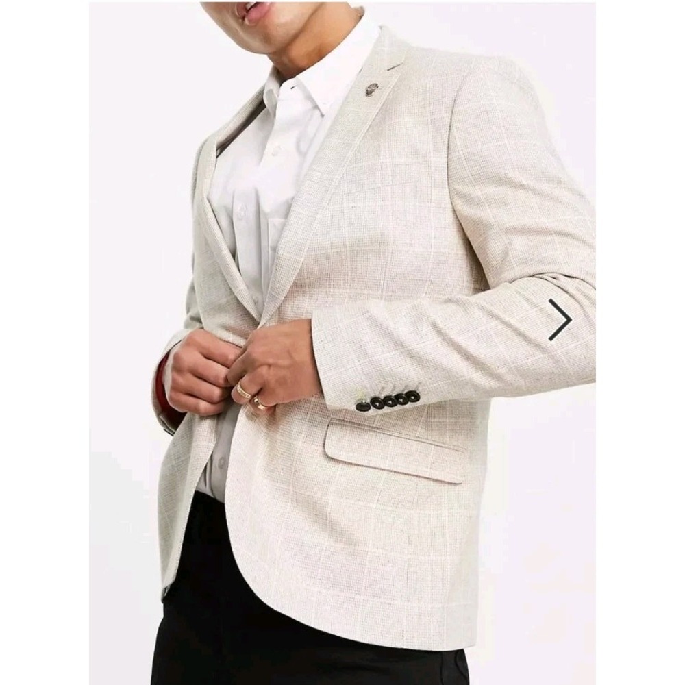 TWISTED TAILOR STONE WINDOWPANE CHECK PLAID SKULL‎ PIN BLAZER JACKET SZ 44T